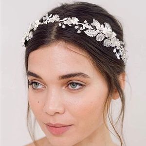 Flower-Leaf Bridal Headband Silver Wedding Headpieces for Brides Hairband